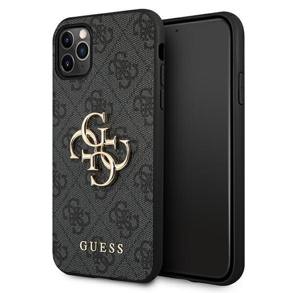 Apple iPhone 13 Pro Guess PU 4G Metal Logo tok (Szürke) - GUHCP13L4GMGGR