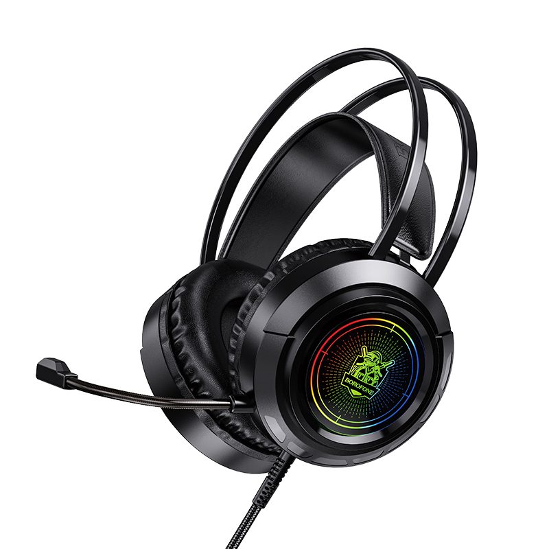 Borofone BO103 gamer fejhallgató,mikrofonnal, USB-A+USB-A+ 3.5mm csatlakozóval, led fénnyel, fekete