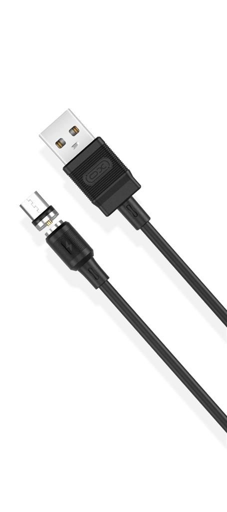 XO NB187 micro USB adatkábel (Fekete) – 1 m, 2.1A, PVC, mágneses csatlakozás