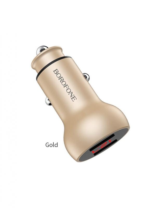 Borofone BZ9A autós töltő (2xUSB port), LED állapotjelző, 5V 3,1A, arany