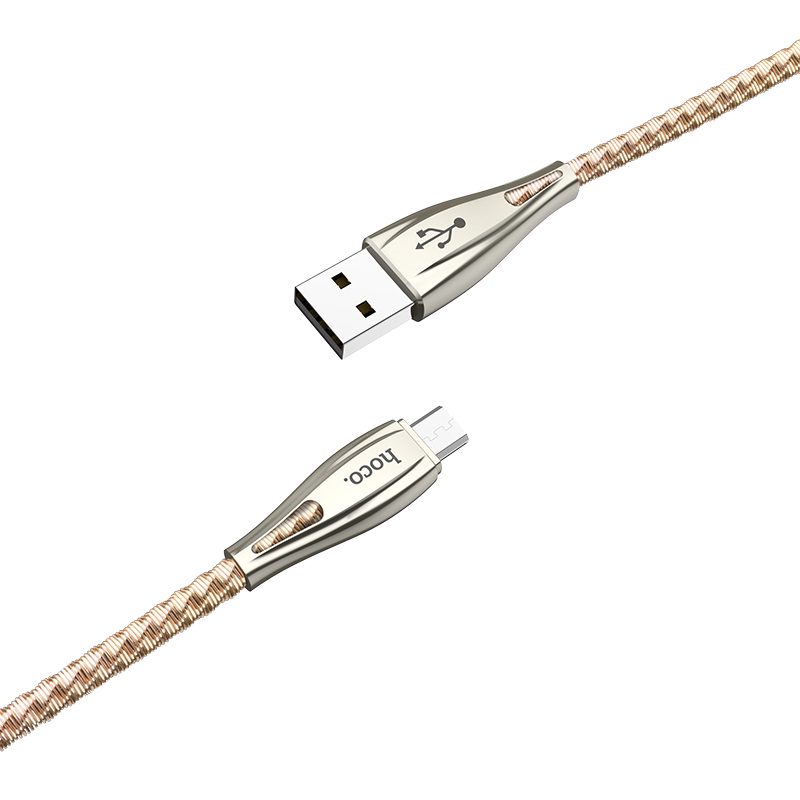 Hoco U56 microUSB kábel, strapabíró, rozsdamentes acél, cink ötvözet, 1,2m, 2,4A, arany