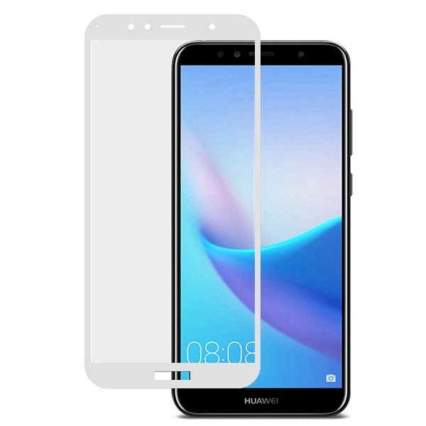 Huawei Y6 2018 5D üvegfólia teljes kijelzőre, átlátszó (fehér keret)
