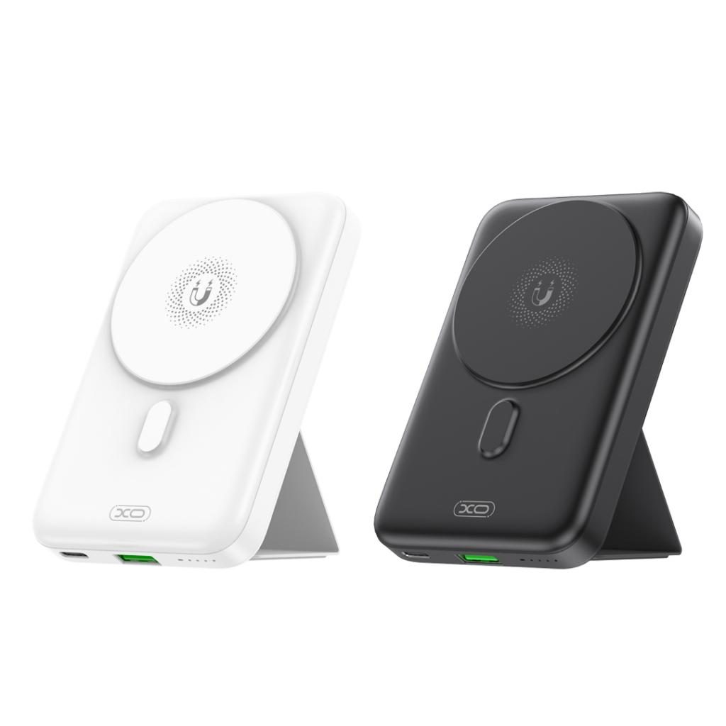 XO PR211 power bank 10000 mAh (Fehér) – vezeték nélküli töltés 15W, mágneses, támasztékkal