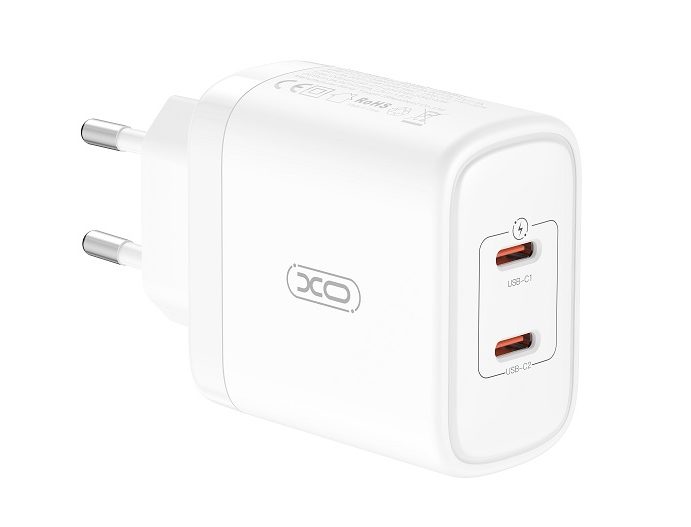 XO CE08 PD max. 50W gyorstöltő (Fehér) – 2× USB-C csatlakozó