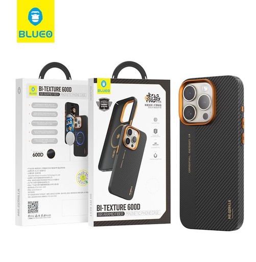 Apple iPhone 15 Pro Max BLUEO 600D armor aramid magsafe hátlap tok (Fekete)