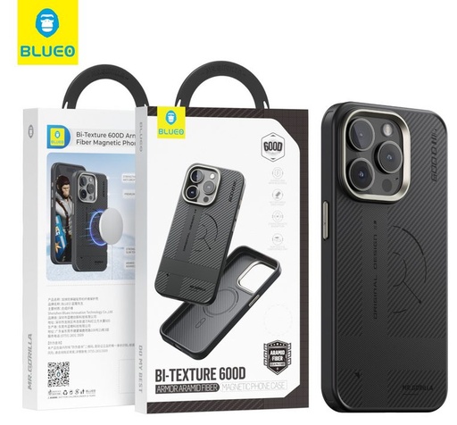 Apple iPhone 15 Pro BLUEO 600D armor aramid magsafe hátlap tok (Fekete)