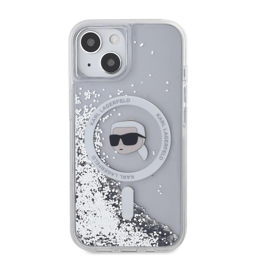 Apple iPhone 15 Karl Lagerfeld Liquid Glitter Karl Head MagSafe tok (Átlátszó) – KLHMP15SLGKISGH