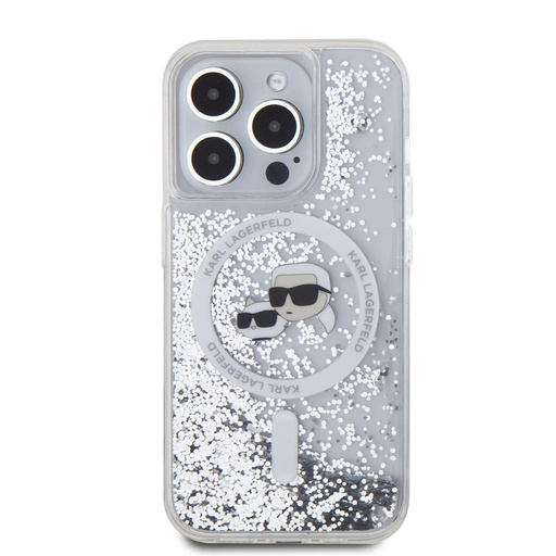 Apple iPhone 15 Pro Karl Lagerfeld Liquid Glitter Karl and Choupette Heads MagSafe tok (Átlátszó) – KLHMP15LLGKCSGH