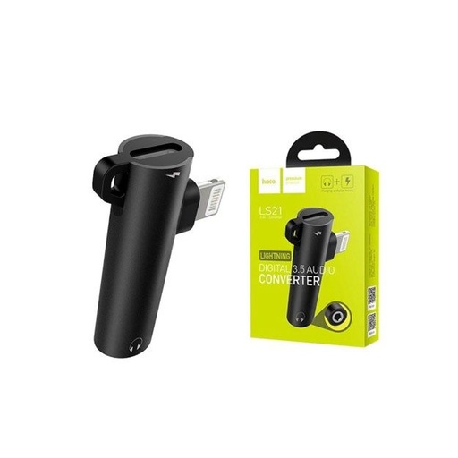 Hoco LS21 lightning elosztó (lightning töltő port+3,5mm jack aljzat), fekete