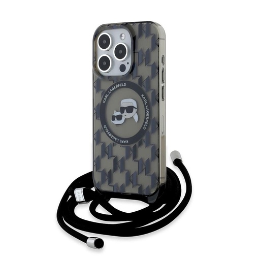 Apple iPhone 15 Pro Karl Lagerfeld IML Monogram Crossbody K&CH Heads MagSafe tok (Fekete) – KLHMP15LHCKCKLCK