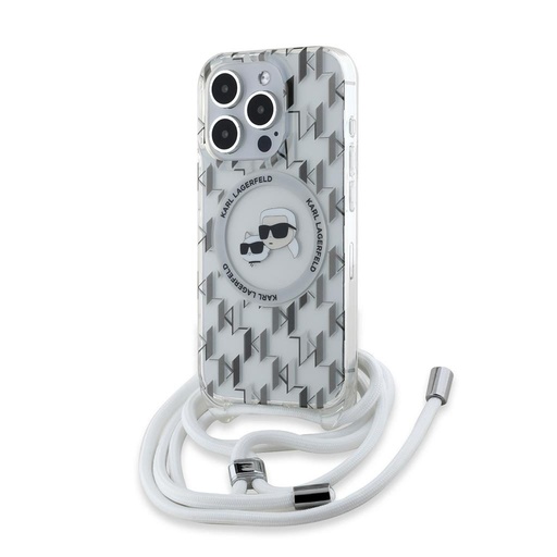 Apple iPhone 15 Pro Karl Lagerfeld IML Monogram Crossbody K&CH Heads MagSafe tok (Átlátszó) – KLHMP15LHCKCKLCT