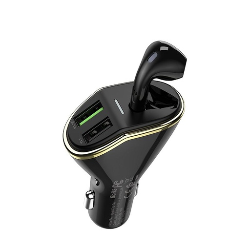 Hoco E47 autós gyorstöltő (2 USB port), QC 3.0, max. 18W + headset, fekete