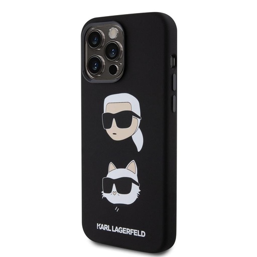 Apple iPhone 15 Pro Max Karl Lagerfeld Liquid Silicone Karl and Choupette Heads hátlap tok (Fekete - KLHCP15XSDHKCNK)