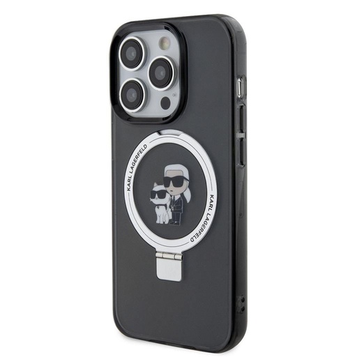 Apple iPhone 15 Pro Karl Lagerfeld Ringstand Karl and Choupette MagSafe tok (Fekete) – KLHMP15LHMRSKCK