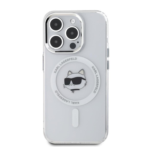 Apple iPhone 15 Pro Karl Lagerfeld IML Choupette Head Metal Frame MagSafe tok (Átlátszó) – KLHMP15LHLSCHH