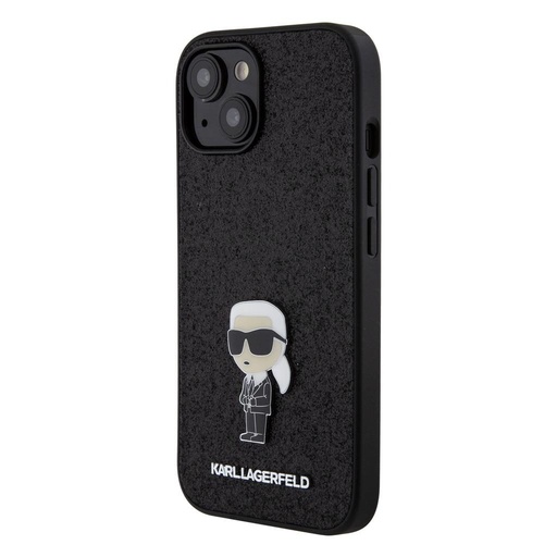 Apple iPhone 15 Karl Lagerfeld Fixed Glitter Metal Ikonik tok (Fekete) – KLHCP15SGKNPSK