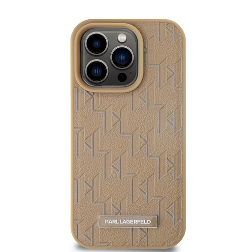 Apple iPhone 15 Pro Karl Lagerfeld PU Leather Monogram Metal Logo MagSafe tok (Bézs) – KLHMP15LPKHPORPE