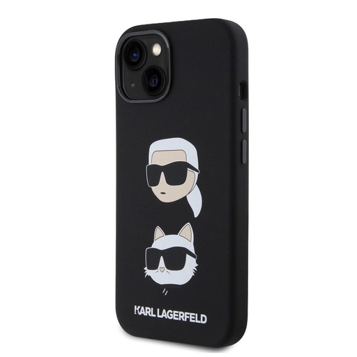 Apple iPhone 15 Karl Lagerfeld Liquid Silicone Karl and Choupette Heads hátlap tok (Fekete - KLHCP15SSDHKCNK)