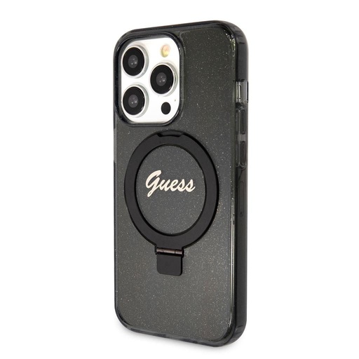 Apple iPhone 15 Pro Max Guess IML Ring Stand Glitter MagSafe tok (Fekete) - GUHMP15XHRSGSK