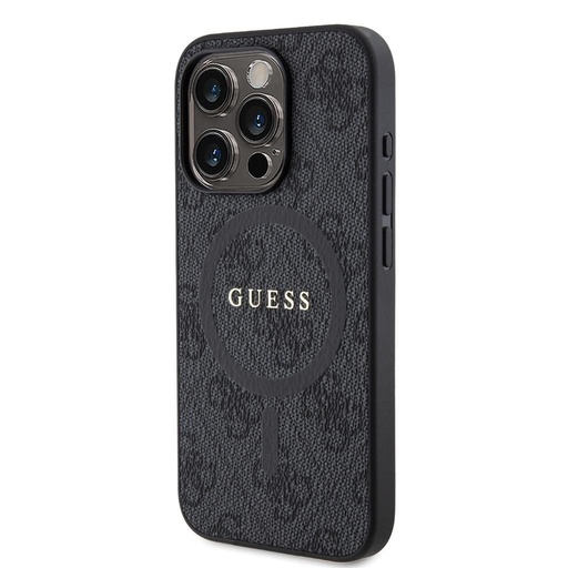 Apple iPhone 15 Pro Guess PU Leather 4G Colored Ring MagSafe tok (Fekete) - GUHMP15LG4GFRK