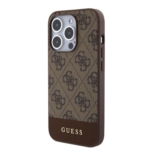 Apple iPhone 15 Pro Guess PU 4G Stripe MagSafe tok (Barna) - GUHMP15LG4GLBR