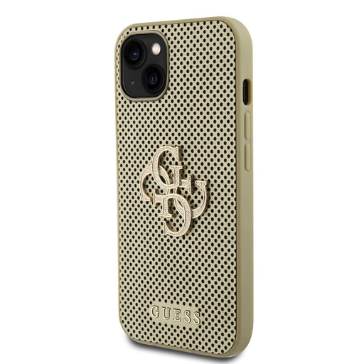 Apple iPhone 15 Guess PU Perforált 4G Glitter Metal Logo tok (Arany) - GUHCP15SPSP4LGD