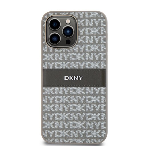Apple iPhone 15 Pro Max DKNY PU Leather Repeat Pattern Tonal Stripe hátlap tok (Bézs - DKHCP15XPRTHSLE)