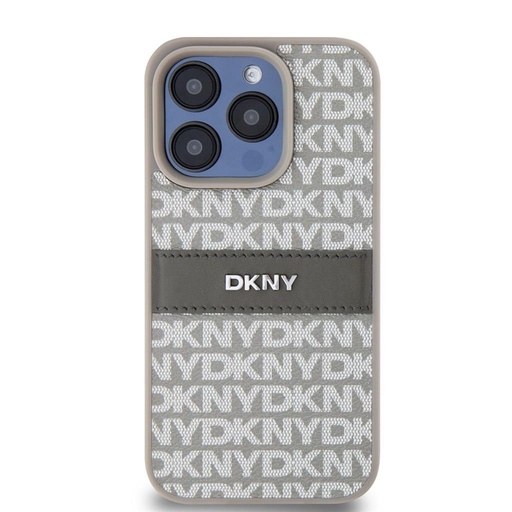 Apple iPhone 15 Pro DKNY PU Leather Repeat Pattern Tonal Stripe hátlap tok (Bézs - DKHCP15LPRTHSLE)