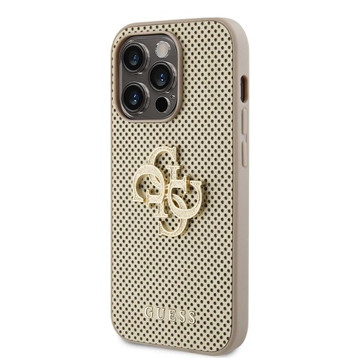 Apple iPhone 15 Pro Max Guess PU Perforált 4G Glitter Metal Logo tok (Arany) - GUHCP15XPSP4LGD