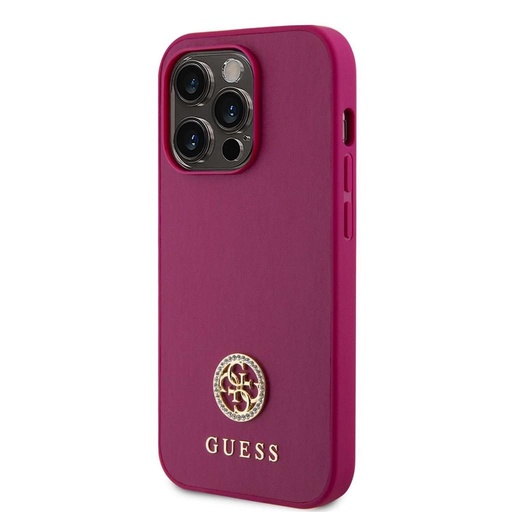 Apple iPhone 15 Pro Guess PU 4G Strass Metal Logo tok (Rózsaszín) - GUHCP15LPS4DGPP
