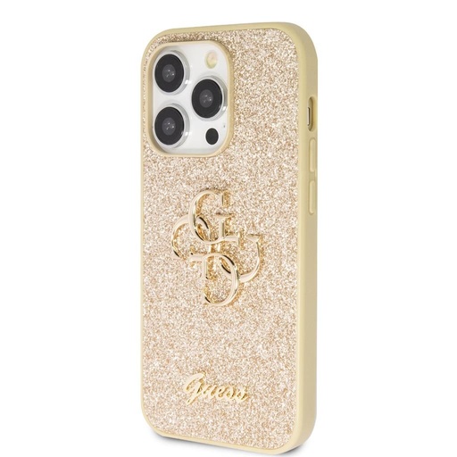 Apple iPhone 15 Pro Max Guess PU Fixed Glitter 4G Metal Logo tok (Arany) - GUHCP15XHG4SGD