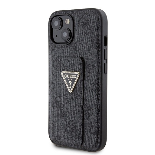 Apple iPhone 15 Guess PU Grip Stand Strass Triangle tok (Fekete) - GUHCP15SPGS4TDK