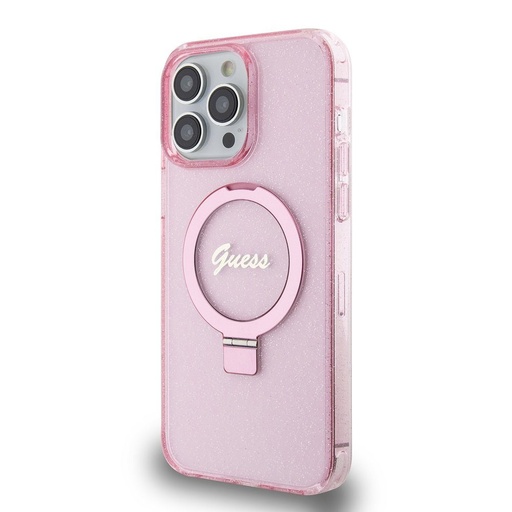 Apple iPhone 15 Pro Max Guess IML Ring Stand Glitter MagSafe tok (Rózsaszín) - GUHMP15XHRSGSP
