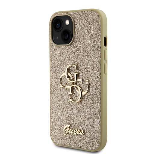 Apple iPhone 15 Guess PU Fixed Glitter 4G Metal Logo tok (Arany) - GUHCP15SHG4SGD
