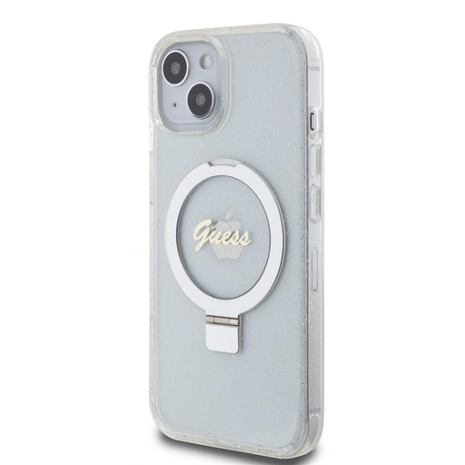 Apple iPhone 15 Guess IML Ring Stand Glitter MagSafe tok (Átlátszó) - GUHMP15SHRSGSD