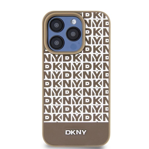 Apple iPhone 15 Pro DKNY PU Leather Repeat Pattern Bottom Stripe MagSafe hátlap tok (Barna - DKHMP15LPSOSPW)