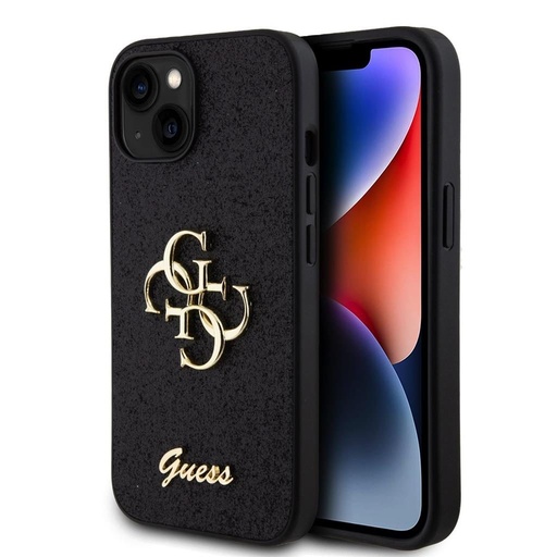 Apple iPhone 15 Guess PU Fixed Glitter 4G Metal Logo tok (Fekete) - GUHCP15SHG4SGK