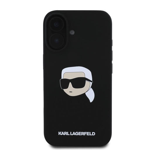 Apple iPhone 16 Karl Lagerfeld Liquid Silicone Karl Head MagSafe tok (Fekete) – KLHMP16SSKHPPLK