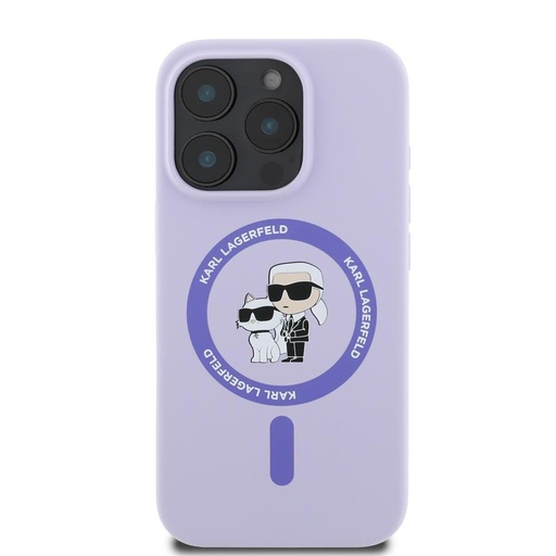 Apple iPhone 16 Pro Karl Lagerfeld Liquid Silicone Karl and Choupette MagSafe tok (Lila) – KLHMP16LSCMKCRHU