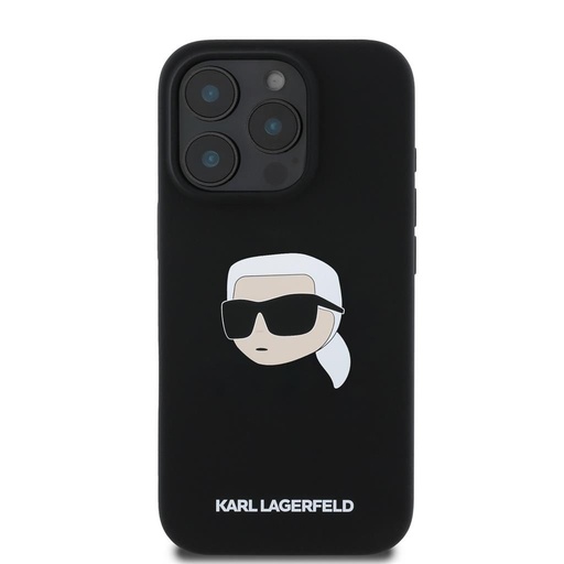 Apple iPhone 16 Pro Max Black Karl Lagerfeld Liquid Silicone Karl Head MagSafe tok (Fekete) – KLHMP16XSKHPPLK