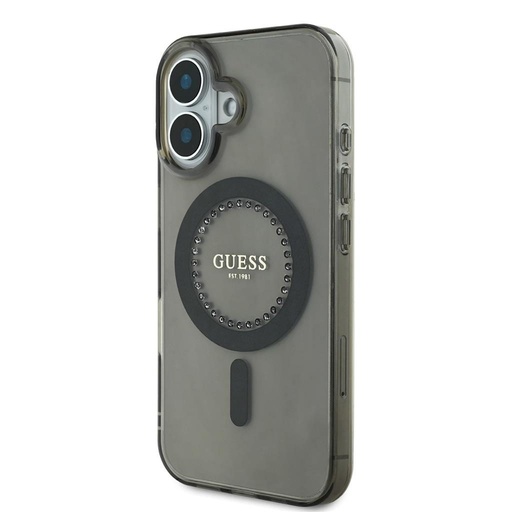 Apple iPhone 16 Pro Guess IML Rhinestones Ring MagSafe tok (Fekete) - GUHMP16LPFTDTEK