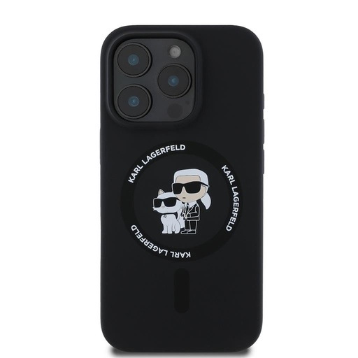 Apple iPhone 16 Pro Max Karl Lagerfeld Liquid Silicone Karl and Choupette MagSafe tok (Fekete) – KLHMP16XSCMKCRHK