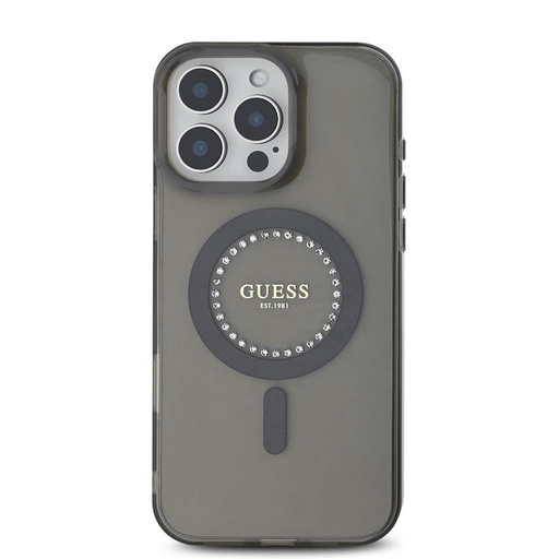Apple iPhone 16 Pro Max Guess IML Rhinestones Ring MagSafe tok (Fekete) - GUHMP16XPFTDTEK