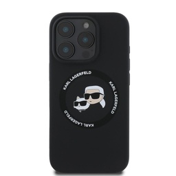 Apple iPhone 16 Pro Karl Lagerfeld Liquid Silicone K&CH Heads MagSafe tok (Fekete) – KLHMP16LSKCHTCK