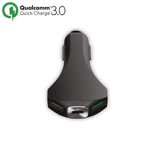 Forever autós töltő (2 USB, type-C kábel), fekete