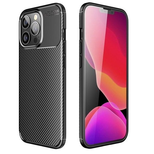 Apple iPhone 16e carbon fiber szilikon hátlap tok (Fekete)