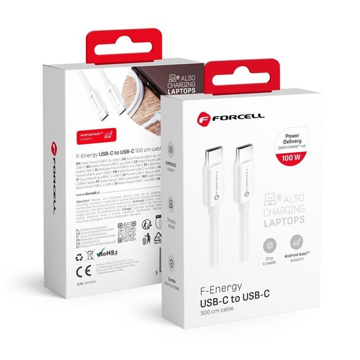 Forcell F-ENERGY C339 USB-C / USB-C kábel PD QC4.0 5A 100W (Fehér) - 3m