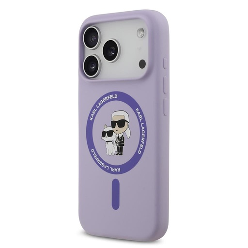 Karl Lagerfeld Liquid Silicone Karl and Choupette MagSafe tok iPhone 17 Pro (Lila) - KLHMP17LSCMKCRHU