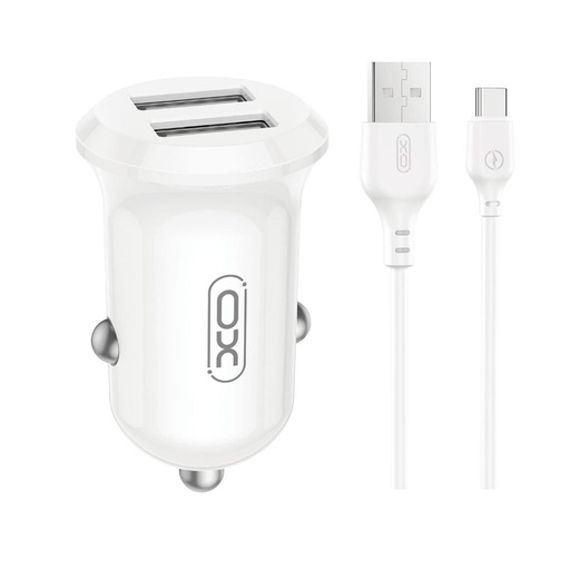 XO CC67 autós töltő Dual USB 2.4A + Type-C kábel (Fehér)