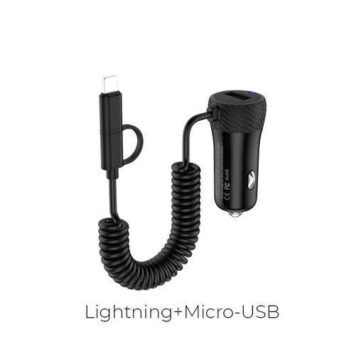 Hoco Z21A Ascender single-port car charger with cable(Apple + Micro) Black